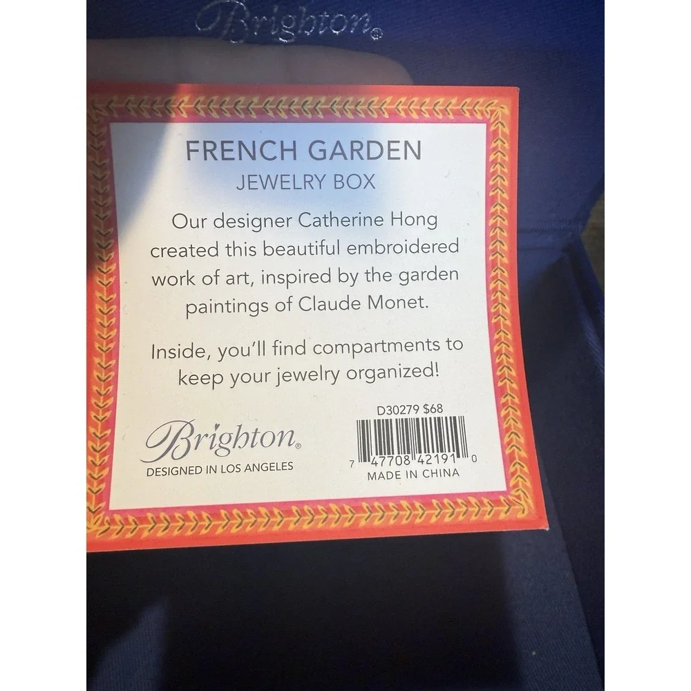 Brighton French Garden Jewelry Box Embroidered Flowers Butterfly Blue NEW w/ TAG